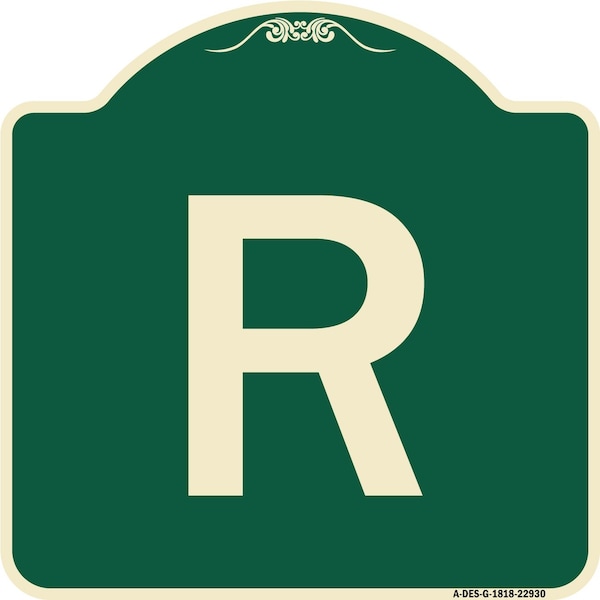 Signmission Designer Series Sign W/ Letter R, Green & Tan Heavy-Gauge Aluminum Sign, 18" x 18", G-1818-22930 A-DES-G-1818-22930 - main